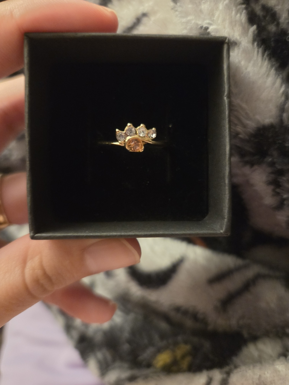 14k Gold Plated 925 Silver Crown Ring Faux Peach Citrine & Clear Stones | Size 5